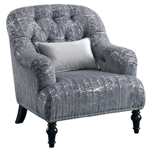 Bowery Hill Velvet Tufted Recessed Arm Chair with Nail-head Trim in Gray