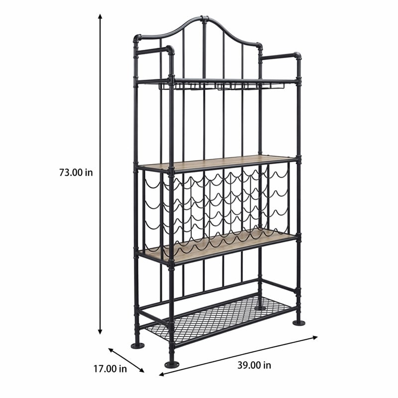 Bowery Hill Edina 4-tier Metal Wine Shelf in Oak and Sandy Black