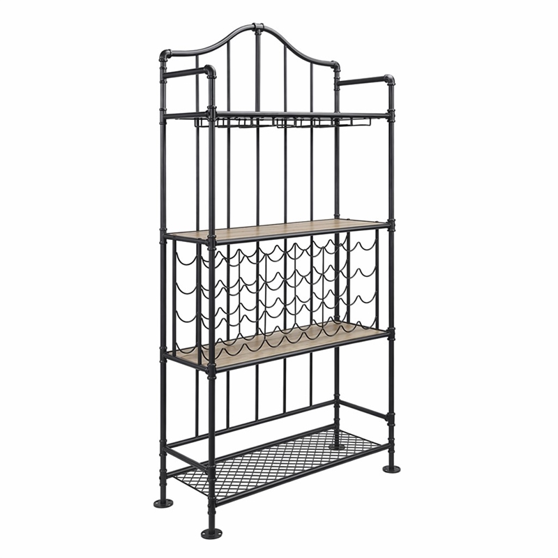 Bowery Hill Edina 4-tier Metal Wine Shelf in Oak and Sandy Black