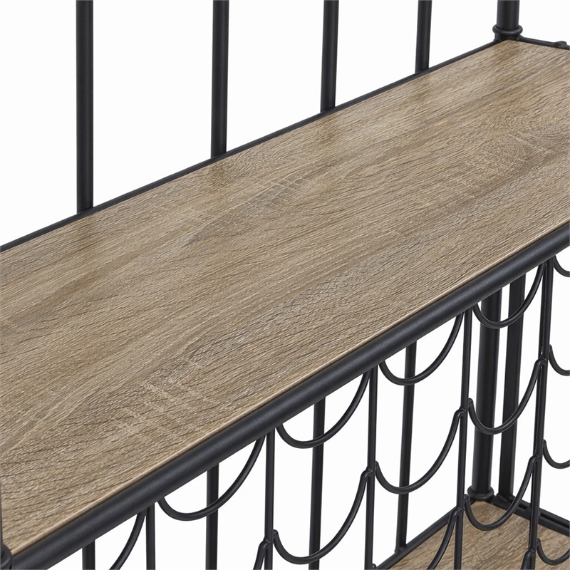 Bowery Hill Edina 4-tier Metal Wine Shelf in Oak and Sandy Black
