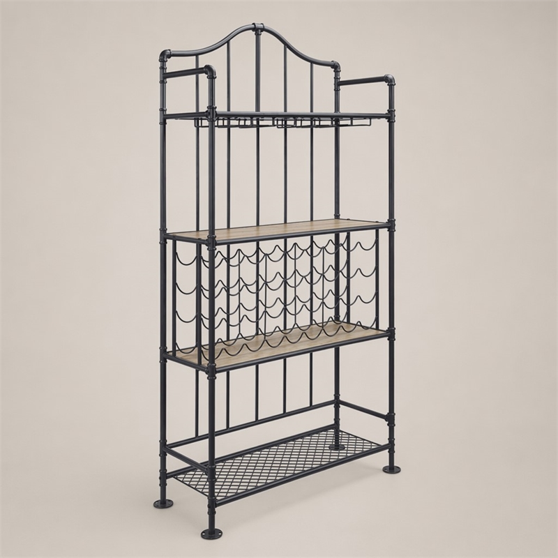 Bowery Hill Edina 4-tier Metal Wine Shelf in Oak and Sandy Black