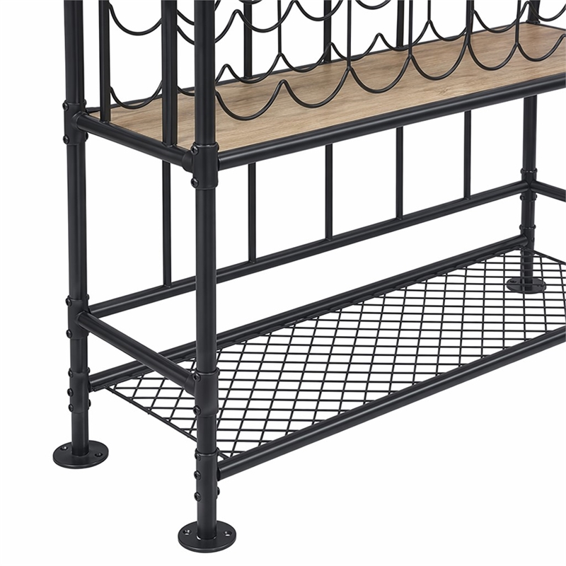 Bowery Hill Edina 4-tier Metal Wine Shelf in Oak and Sandy Black