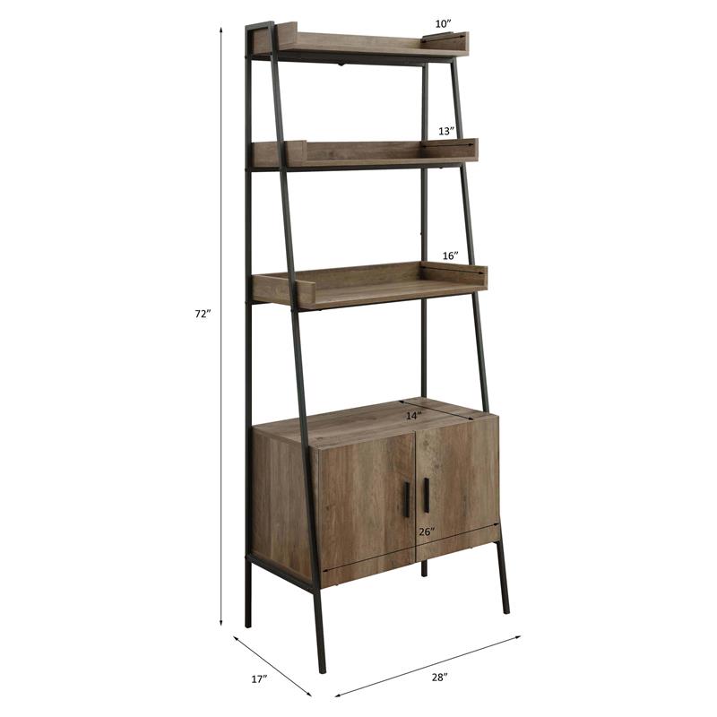 Bowery Hill Wooden Ladder Bookshelf with Cabinet in Rustic Oak and Black