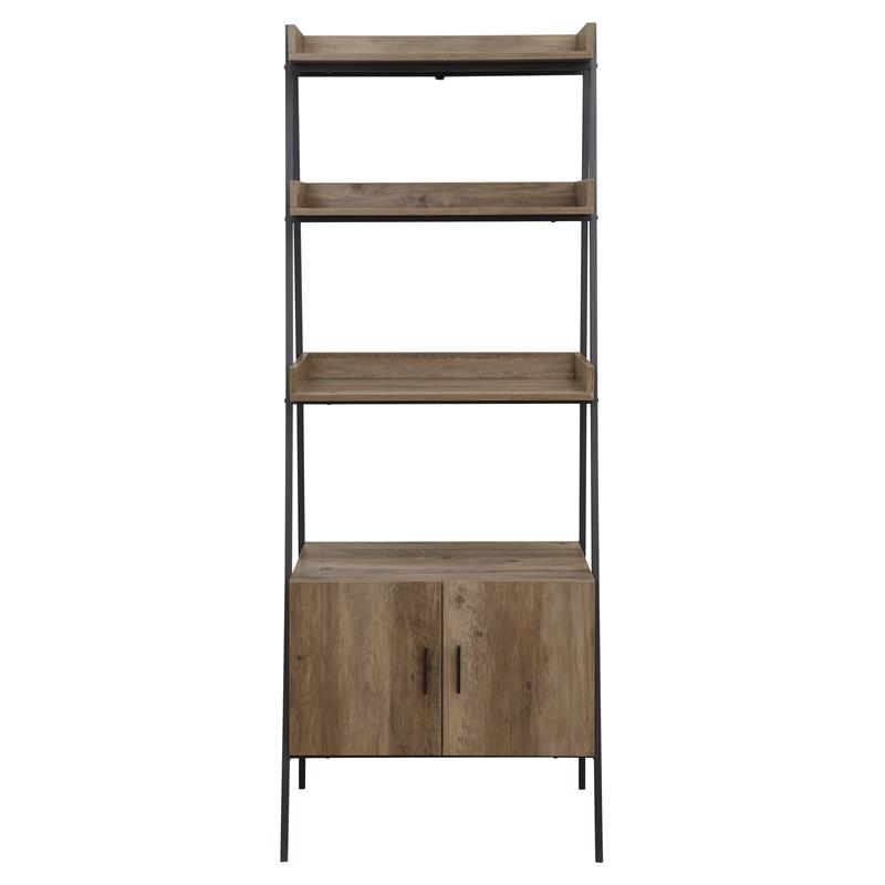 Bowery Hill Wooden Ladder Bookshelf with Cabinet in Rustic Oak and Black
