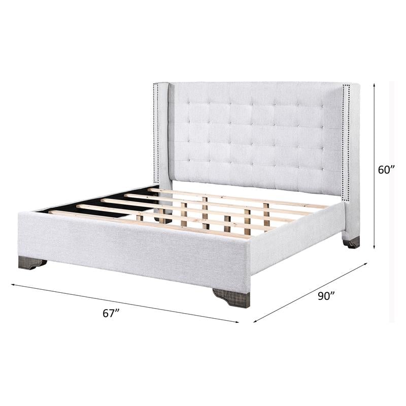 Bowery Hill Tufted Fabric Queen Bed in Tan and Salvaged Natural Finish