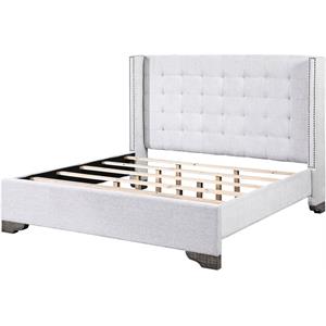 Bowery Hill Tufted Fabric Queen Bed in Tan and Salvaged Natural Finish