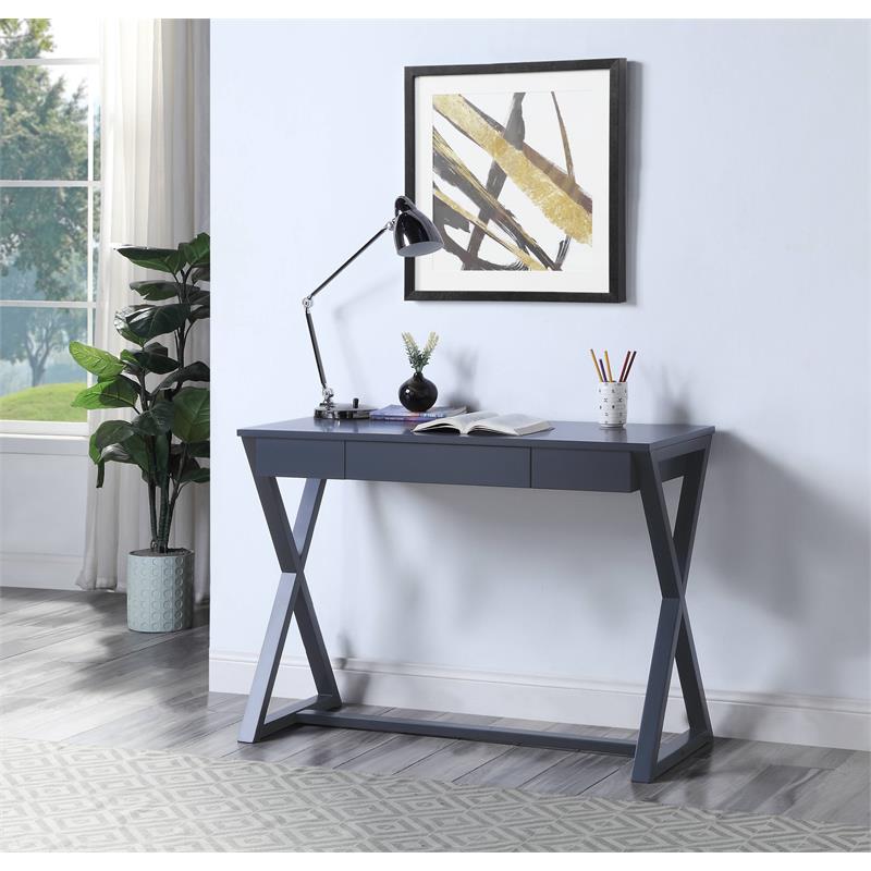 Bowery Hill Wooden 1-Drawer Writing Desk with X-Shaped Base in Black
