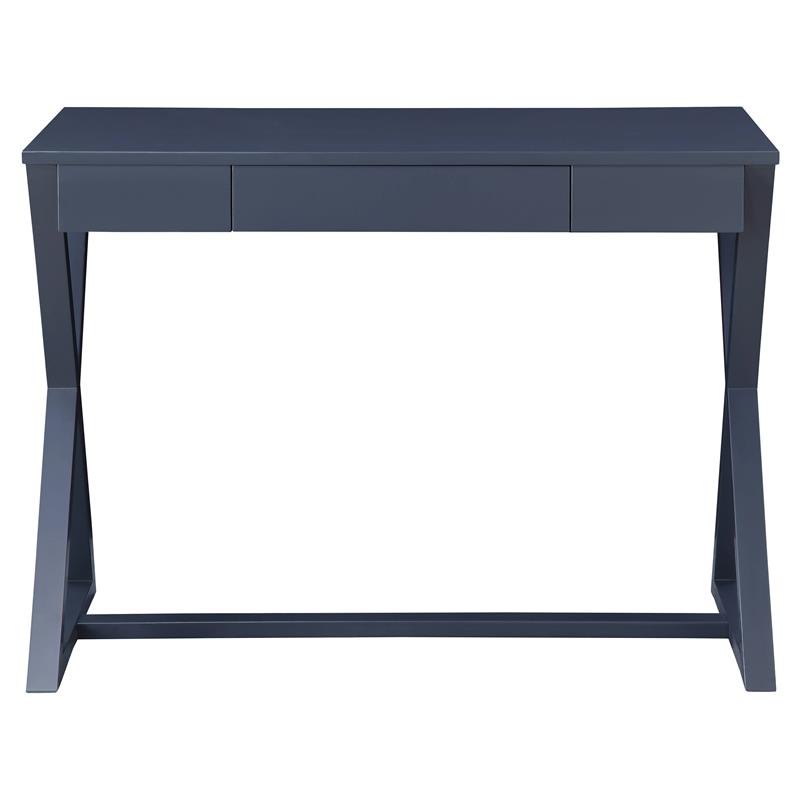 Bowery Hill Wooden 1-Drawer Writing Desk with X-Shaped Base in Black