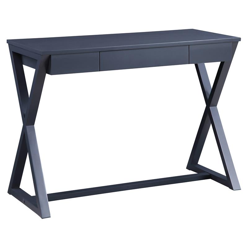 Bowery Hill Wooden 1-Drawer Writing Desk with X-Shaped Base in Black