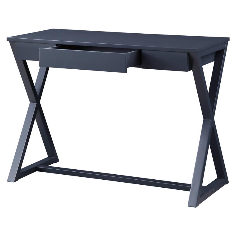 Bowery Hill Wooden 1-Drawer Writing Desk with X-Shaped Base in Black