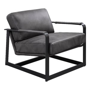 Bowery Hill Top Grain Leather Accent Chair with Metal Sled Base in Gray