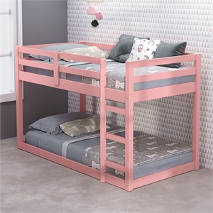 Bowery Hill Twin Loft Bed in Pink Wood Finish with Safety Guardrail