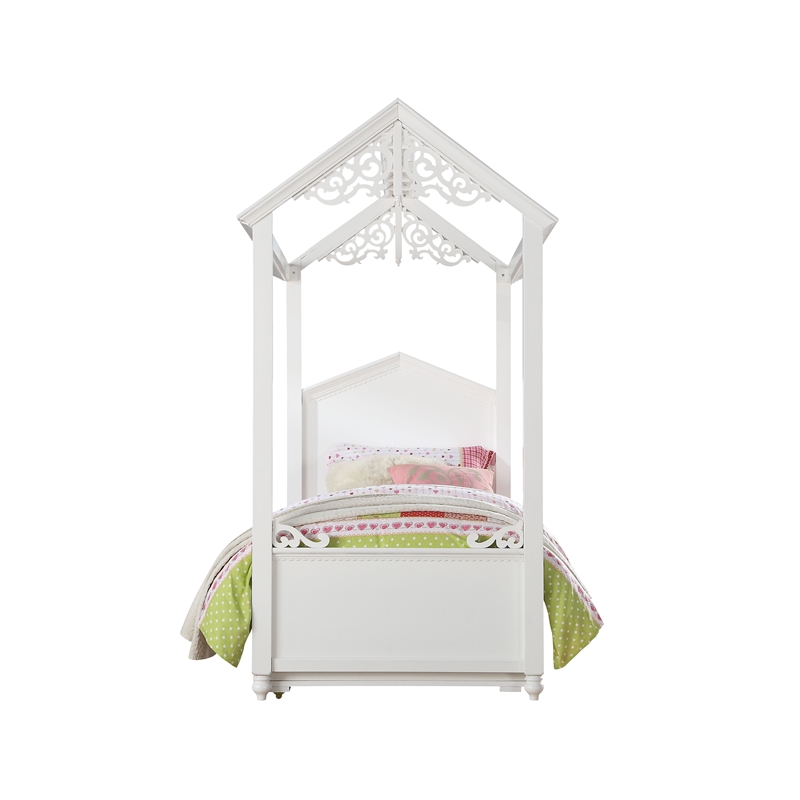 Bowery Hill Full Canopy Bed in White Wood Finish with Cottage Design