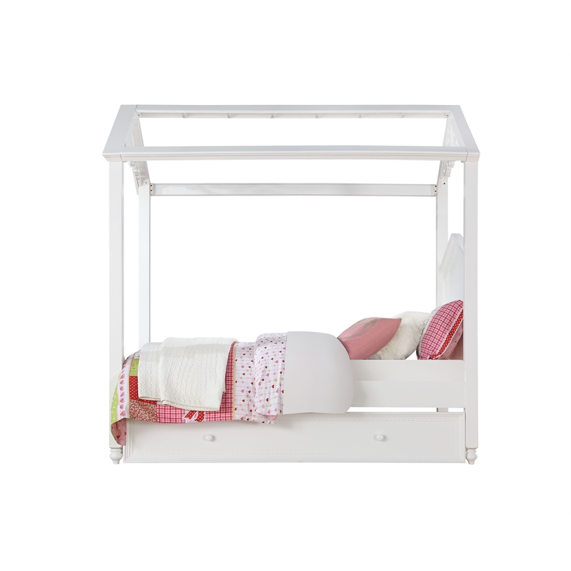 Bowery Hill Full Canopy Bed in White Wood Finish with Cottage Design