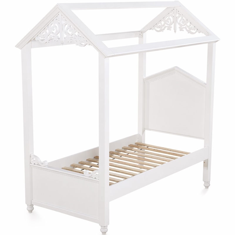 Bowery Hill Full Canopy Bed in White Wood Finish with Cottage Design