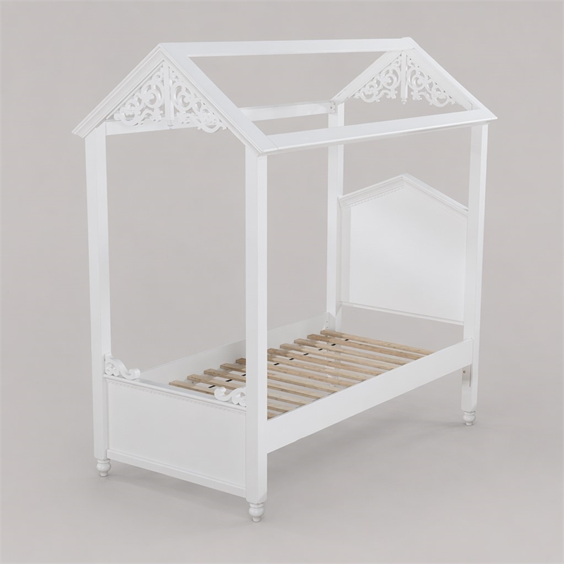 Bowery Hill Full Canopy Bed in White Wood Finish with Cottage Design