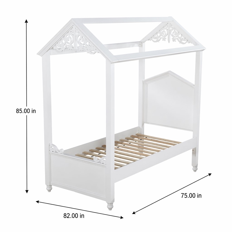 Bowery Hill Full Canopy Bed in White Wood Finish with Cottage Design