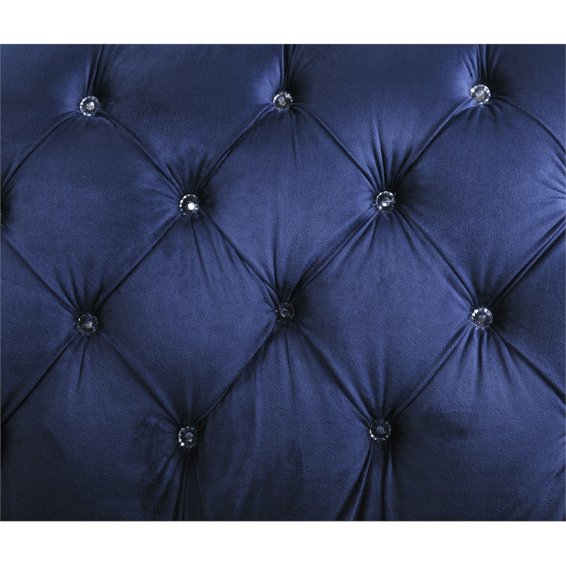 Bowery Hill Navy Velvet Sofa with Button Tufted Design and Rolled Arms