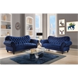 Bowery Hill Navy Velvet Sofa with Button Tufted Design and Rolled Arms