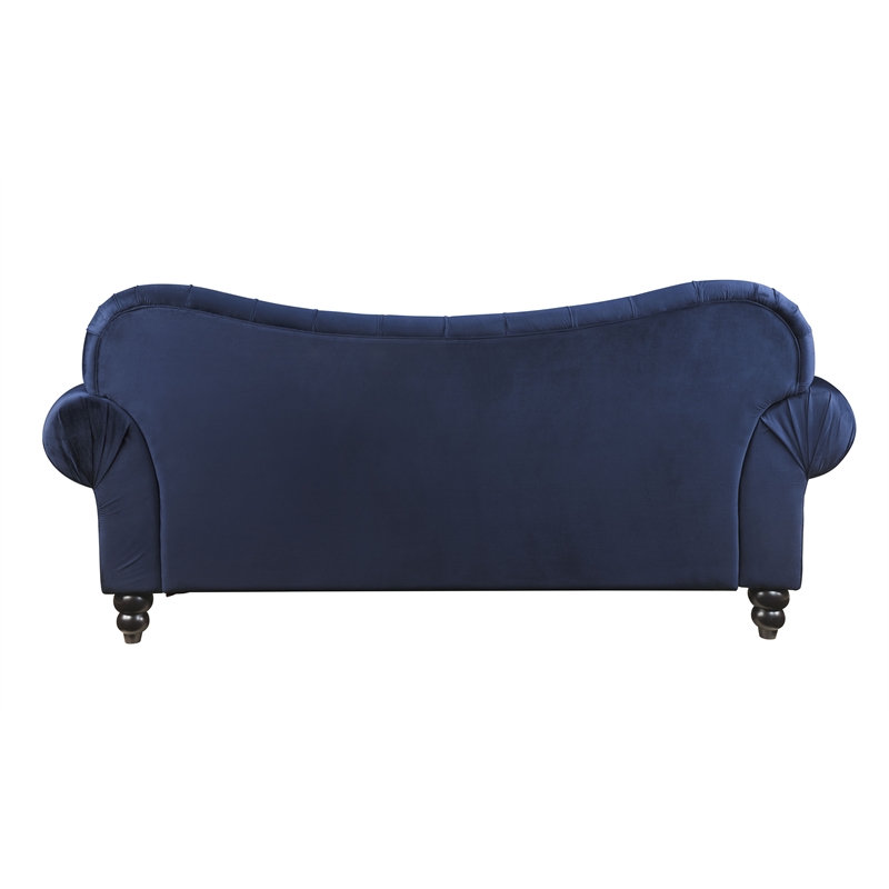 Bowery Hill Navy Velvet Sofa with Button Tufted Design and Rolled Arms