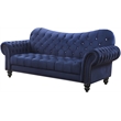 Bowery Hill Navy Velvet Sofa with Button Tufted Design and Rolled Arms