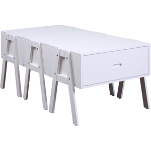 Bowery Hill Lonny Adjustable Coffee Table with Drawers in White