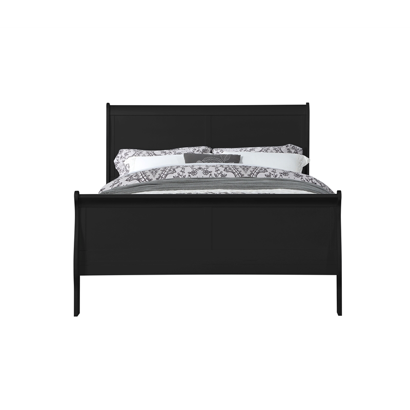Bowery Hill Louis Philippe Queen Bed in Black Wood Finish
