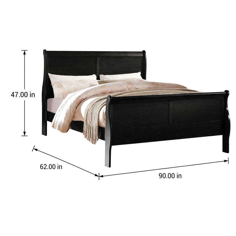 Bowery Hill Louis Philippe Queen Bed in Black Wood Finish