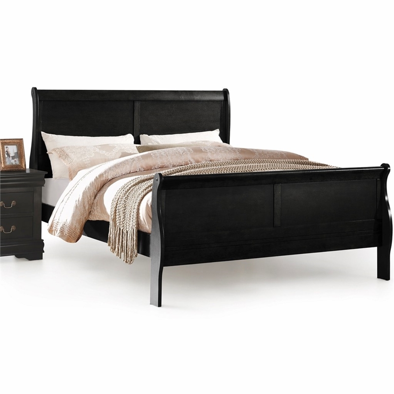 Bowery Hill Louis Philippe Queen Bed in Black Wood Finish