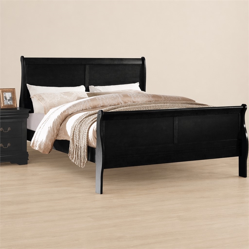 Bowery Hill Louis Philippe Queen Bed in Black Wood Finish