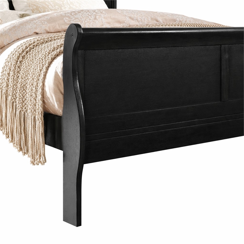 Bowery Hill Louis Philippe Queen Bed in Black Wood Finish