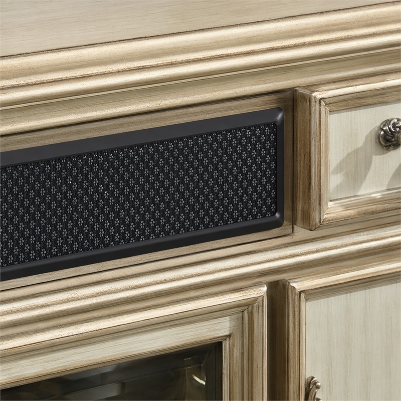 Bowery Hill Wooden TV Stand with Drawers and Doors in Gold Patina