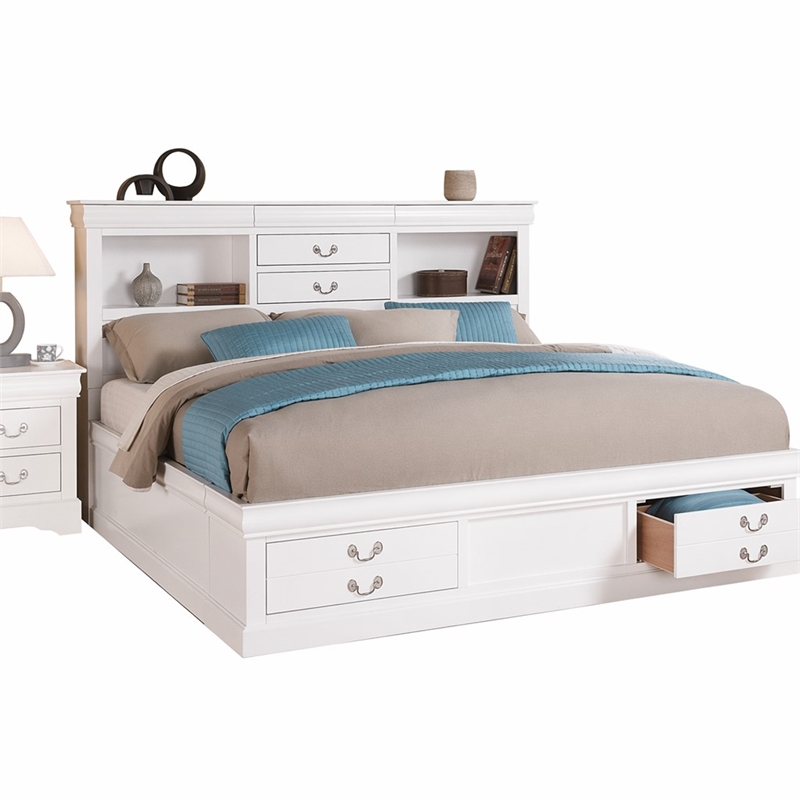 Bowery Hill Eastern King Storage Bed with Drawers in White Wood