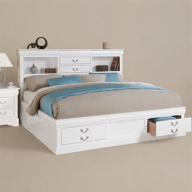 Bowery Hill Eastern King Storage Bed with Drawers in White Wood