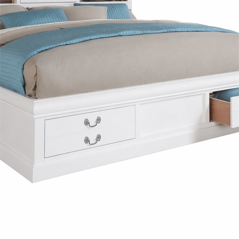 Bowery Hill Eastern King Storage Bed with Drawers in White Wood