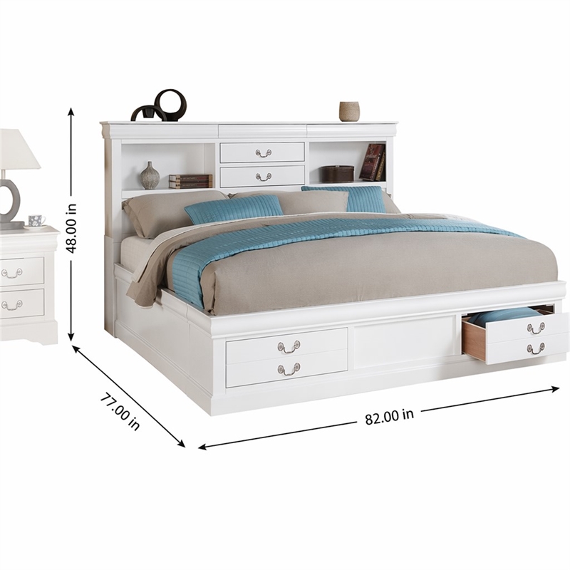 Bowery Hill Eastern King Storage Bed with Drawers in White Wood
