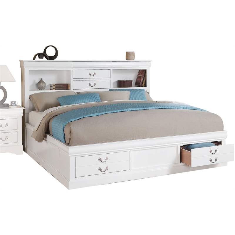 Bowery Hill Eastern King Storage Bed with Drawers in White Wood