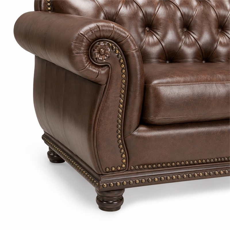 Bowery Hill Accent Chair in Top Grain Leather Match Upholstery