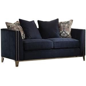 Bowery Hill Phaedra Loveseat with 4 Pillows in Blue Fabric