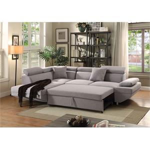 Bowery Hill Jemima Sleeper Sectional Sofa in Gray Fabric
