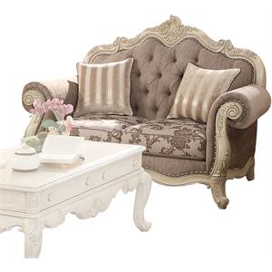 Bowery Hill Ragenardus Traditional Loveseat in Gray Fabric and Antique White