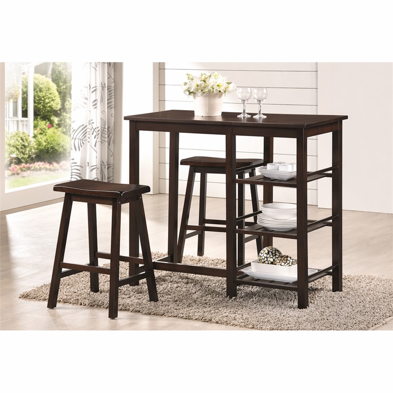 Bowery Hill Walnut 3-Piece Counter Height Breakfast Table Set
