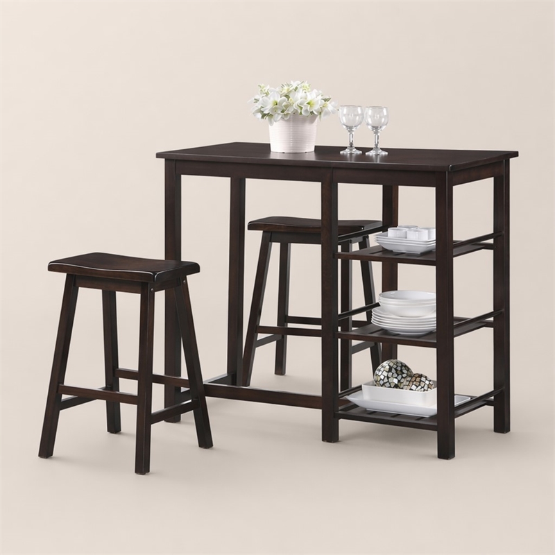 Bowery Hill Walnut 3-Piece Counter Height Breakfast Table Set
