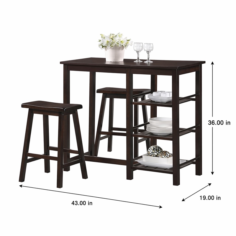 Bowery Hill Walnut 3-Piece Counter Height Breakfast Table Set