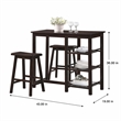 Bowery Hill Walnut 3-Piece Counter Height Breakfast Table Set