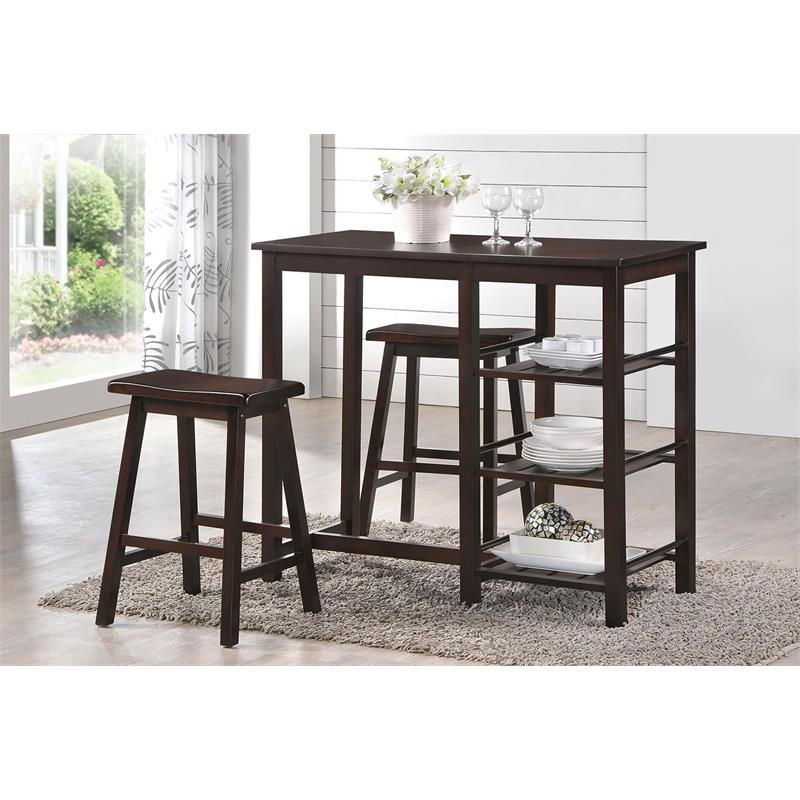 Bowery Hill Walnut 3-Piece Counter Height Breakfast Table Set