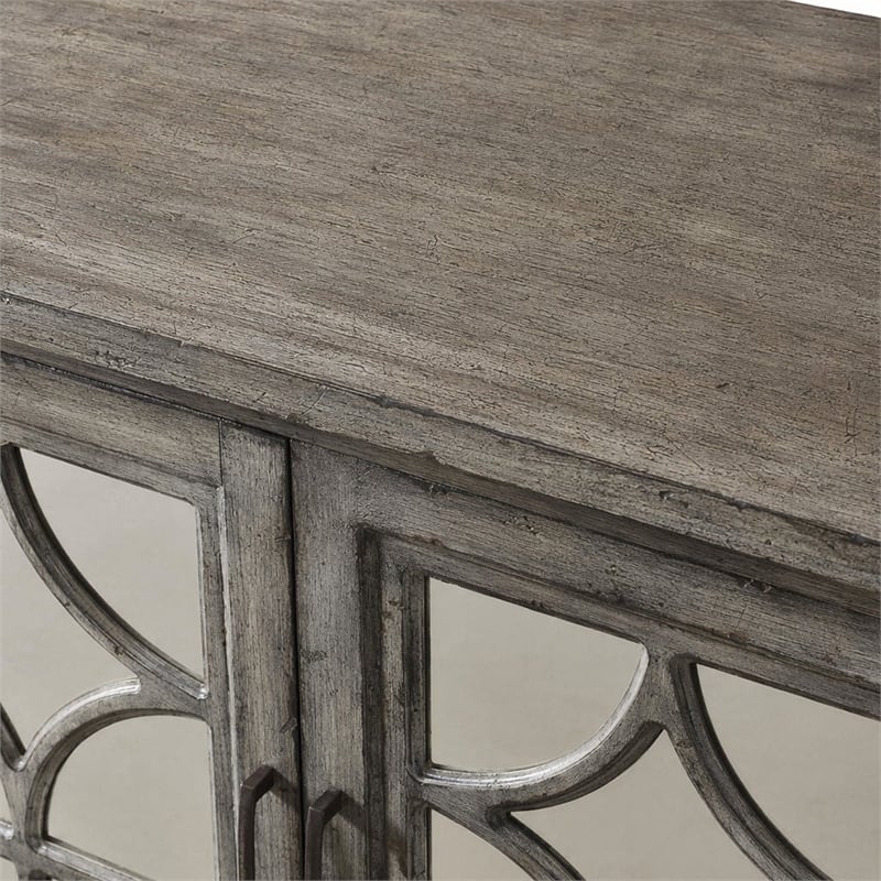 Bowery Hill 2-Door Wooden Console Table in Weathered Gray with Mirrored Doors