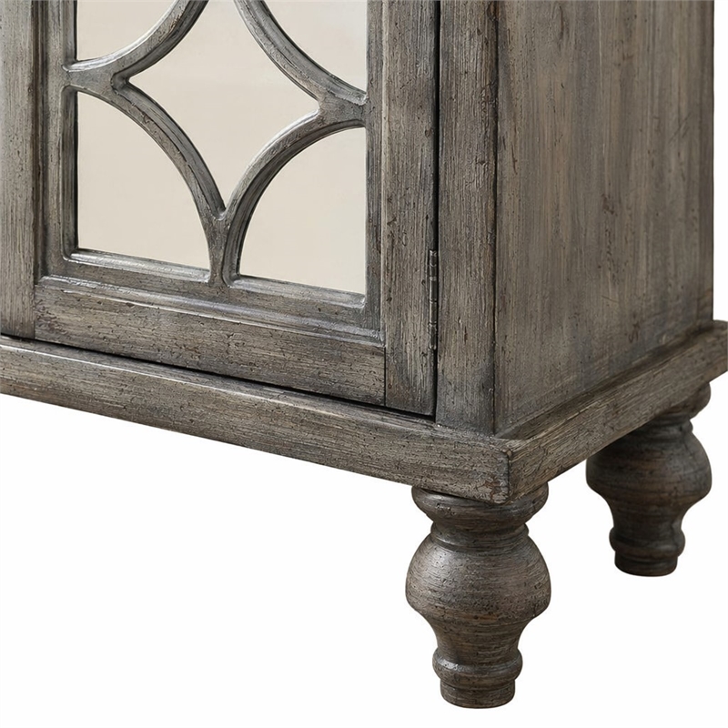 Bowery Hill 2-Door Wooden Console Table in Weathered Gray with Mirrored Doors