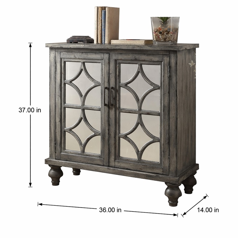 Bowery Hill 2-Door Wooden Console Table in Weathered Gray with Mirrored Doors