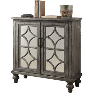 Bowery Hill 2-Door Wooden Console Table in Weathered Gray with Mirrored Doors